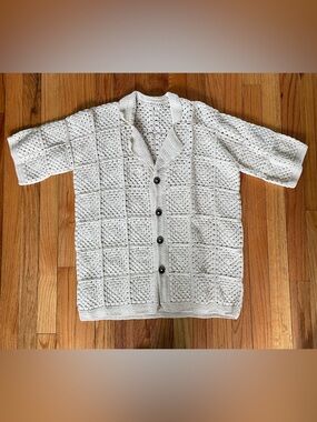Handmade Cream Crochet Button-Up Cardigan